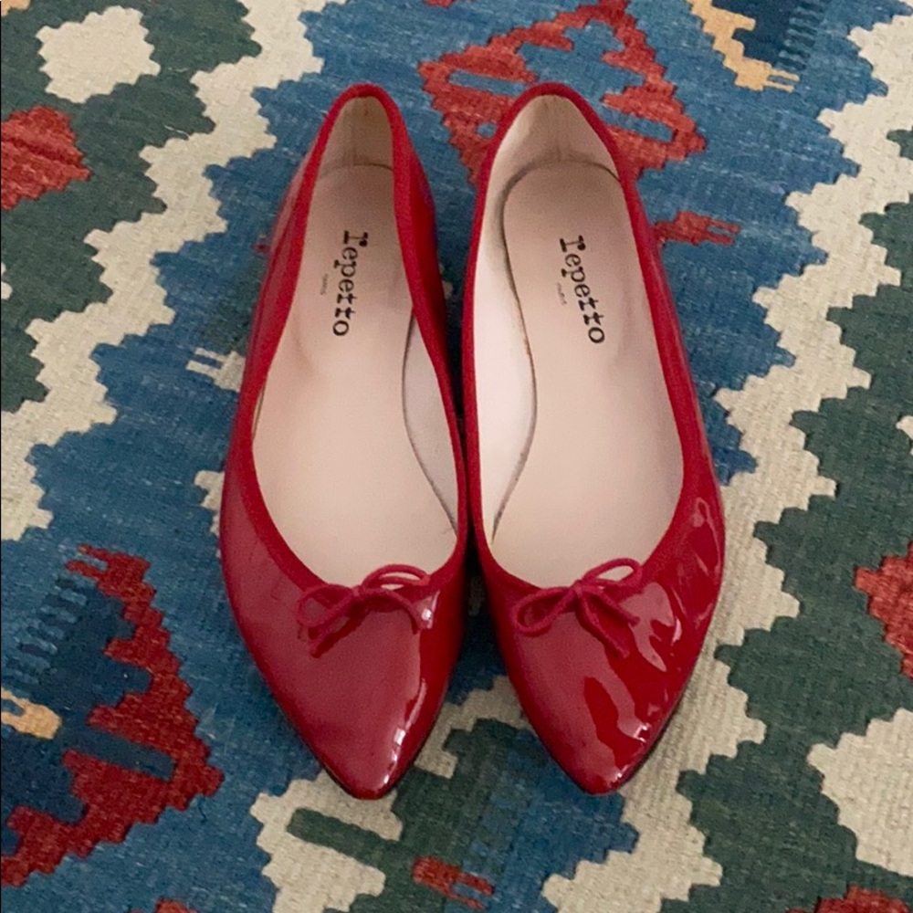 Patent Red Repetto Pointed Toe Ballet Flats Sz 40